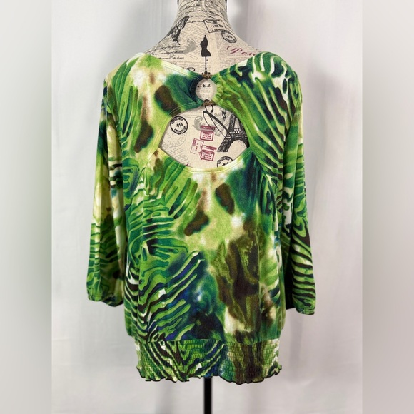I.N. Studio Green/Blue Abstract Cowl neck/ keyhole
Back/ Long Sleeve Top/ size L - Picture 6 of 13